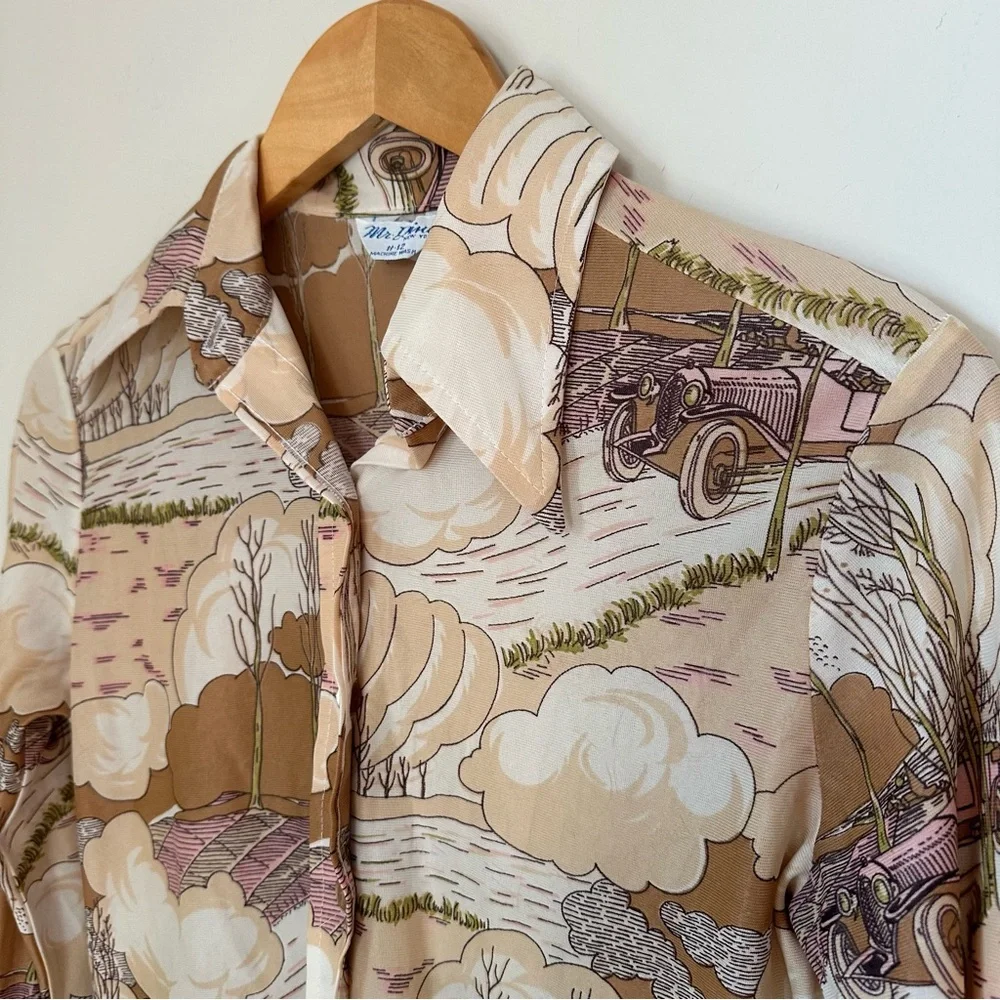 Vintage 70’s Scenic Print Button-Up Shirt - Picture 2 of 6